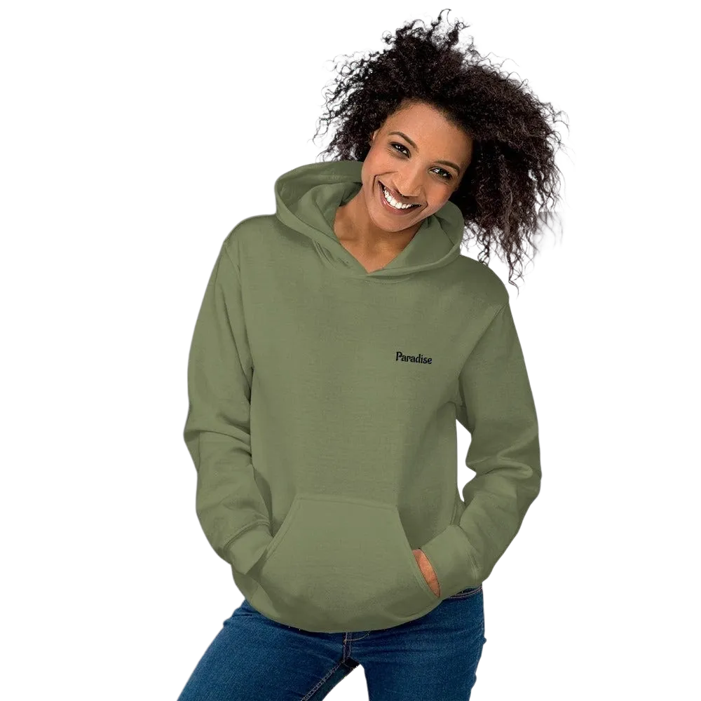 Grafik Unisex Hoodie aus Baumwollmix in Militärgrün, bestickt, mit Kordelzug, für Damen, Größen S bis 5XL