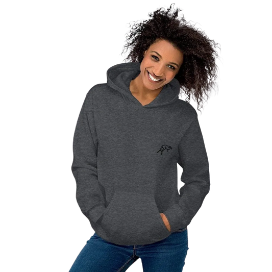 Damen- und Unisex-Hoodie mit Känguru-Grafik, dunkles Heather, Baumwollmix, in Größe S bis 5XL, bequem und stylisch.