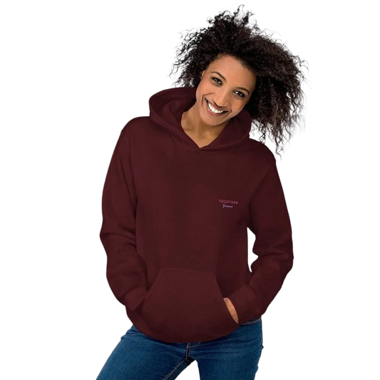 Unisex Hoodie von BUYATHOME24, Baumwolle, bestickt mit „Together Forever“ Grafik, in Kastanienbraun, S-5XL Größe.