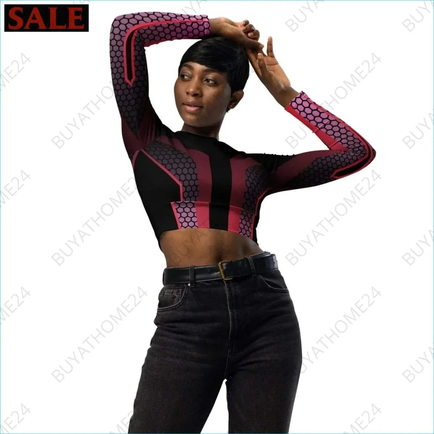 • Damen Langarm Crop Top 2XS-6XL - BUYATHOME24 - Textildruck - GERMANY - DAMENMODE, Langarm Crop Top