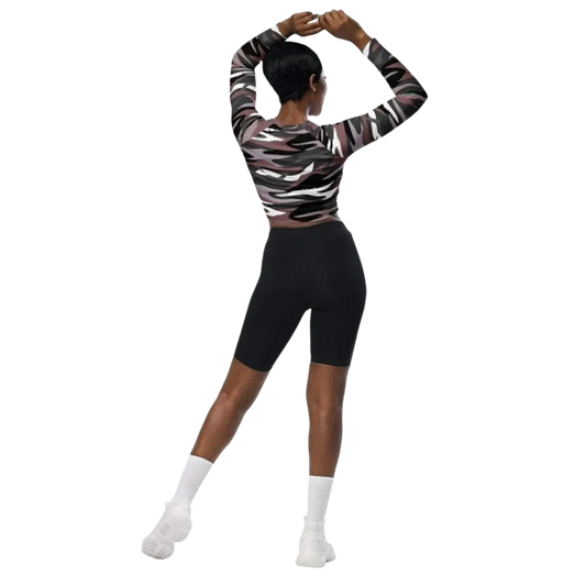 Damen Langarm Crop Top von BUYATHOME24, bauchfrei, elastischer Polyester-Elasthan, in 2XS bis 6XL, modisches Textildruck-Design