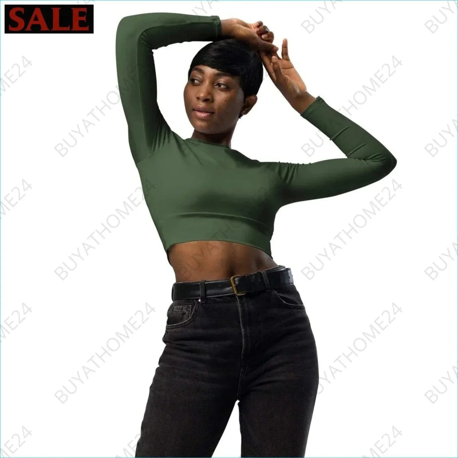 • Damen Langarm Crop Top 2XS-6XL - BUYATHOME24 - Textildruck - GERMANY - DAMENMODE, Langarm Crop Top