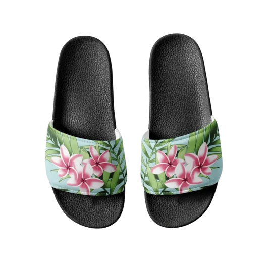 Damen- und Mädchen-Badeschlappen aus Kunstleder in Größe 36-44 von BUYATHOME24, bequeme Badeschlappen für den Sommer.