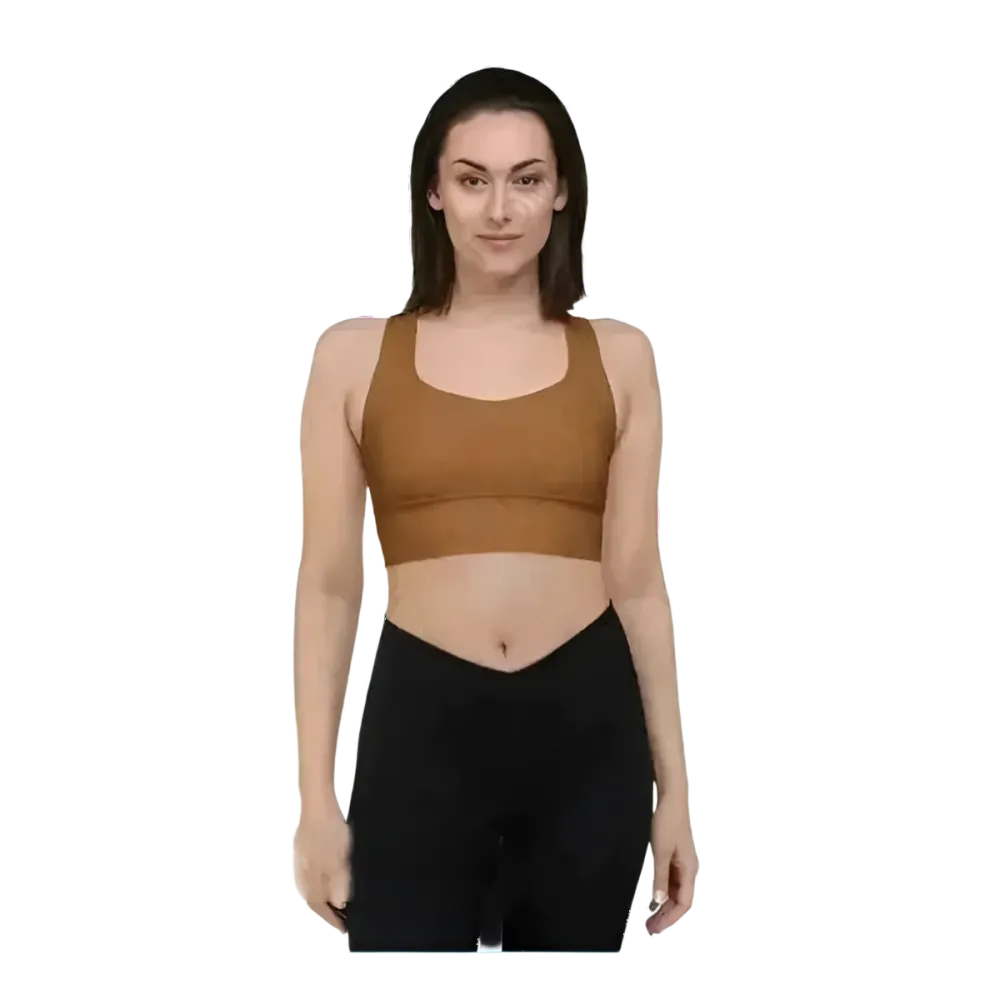 Damen Racerback Tank Crop Top von BUYATHOME24 mit Polstern, in verschiedenen Größen, sportlich und bequem für Frauen.
