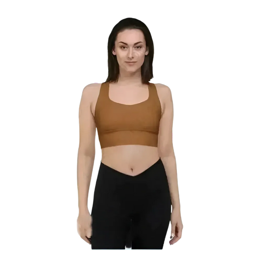 Damen Racerback Tank Crop Top von BUYATHOME24 mit Polstern, in verschiedenen Größen, sportlich und bequem für Frauen.