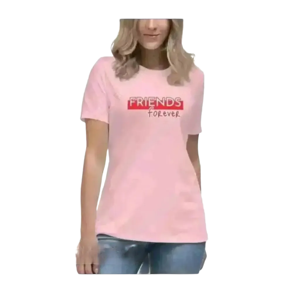 Damen Grafik T-Shirt von BUYATHOME24 in Pink, Kurzarm, Baumwolle, für Damen S bis 3XL, mit modernem Design.