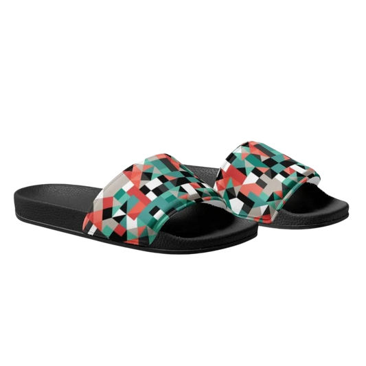 Damen Badeschlappen mit Kunstleder und PU-Sohle in Größe 36-44, bequeme Sandalen von BUYATHOME24, Druckmuster auf den Riemen