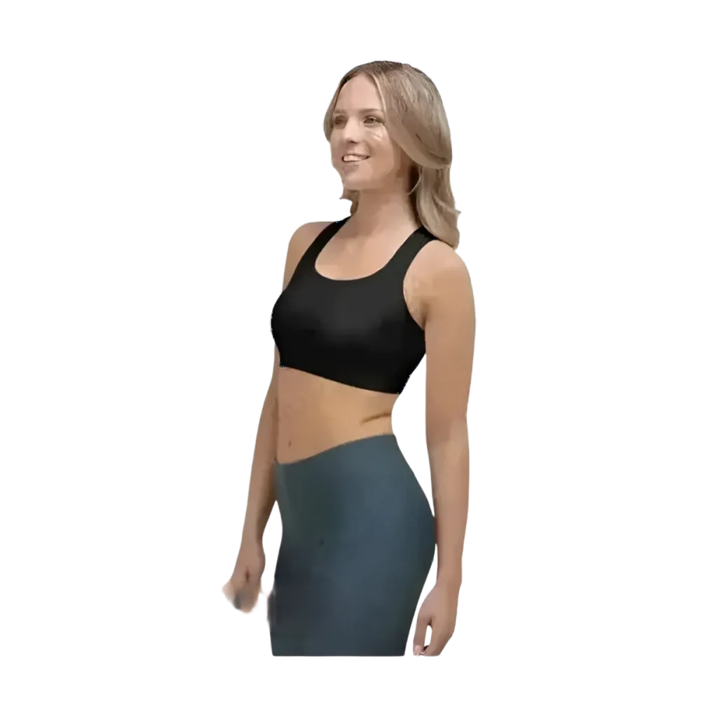 Damen Sport-BH von BUYATHOME24 mit Polstern, 4-Wege-Stretch, in XS bis 2XL, zeigt sportliche Bekleidung und Komfort.