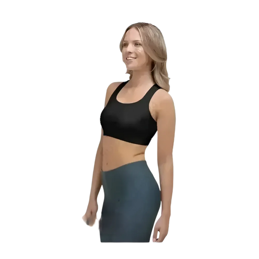 Damen Sport-BH von BUYATHOME24 mit Polstern, 4-Wege-Stretch, in XS bis 2XL, zeigt sportliche Bekleidung und Komfort.