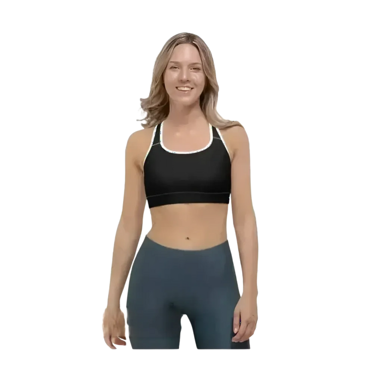 Damen Sport-BH mit Polstern in XS bis 2XL, aus 4-Wege-Stretch, von BUYATHOME24, sportliche Bekleidung, Nahaufnahme