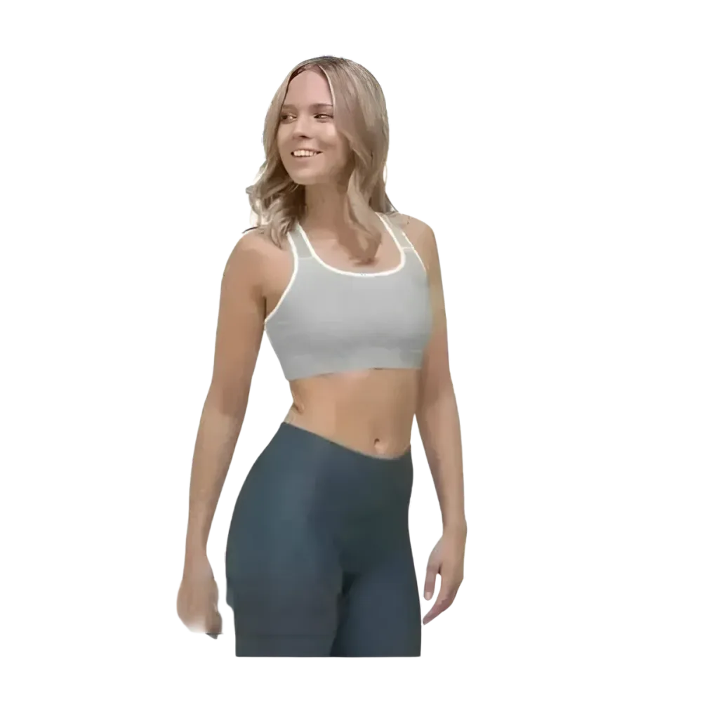 Damen Sport-BH mit Polstern, Racerback und Netzfutter in verschiedenen Größen, von BUYATHOME24, auf einem Modell getragen.
