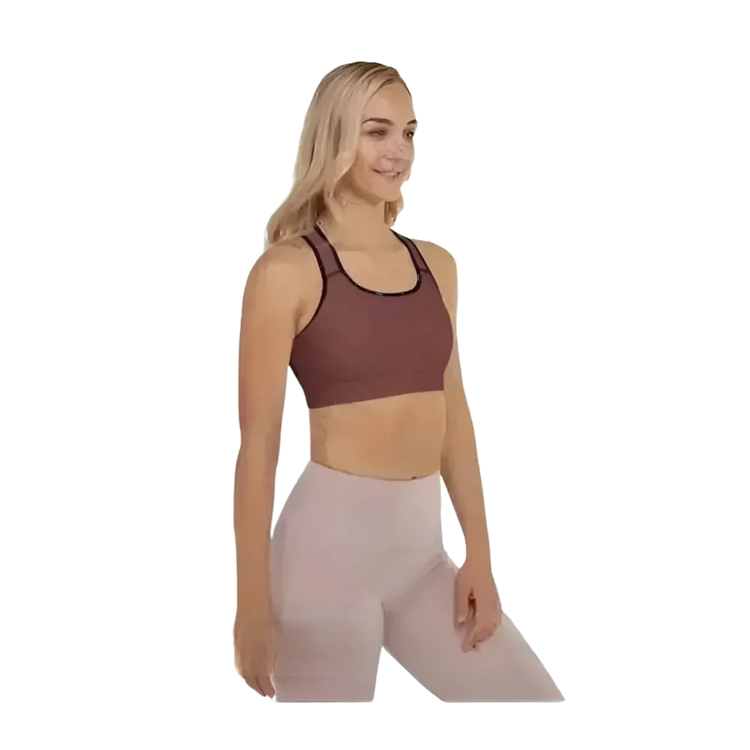 Damen Sport-BH mit Polstern, mit Vier-Wege-Stretch, in XS bis 2XL, aus Sportbekleidung von BUYATHOME24, zeigt das Produkt in Schwarz