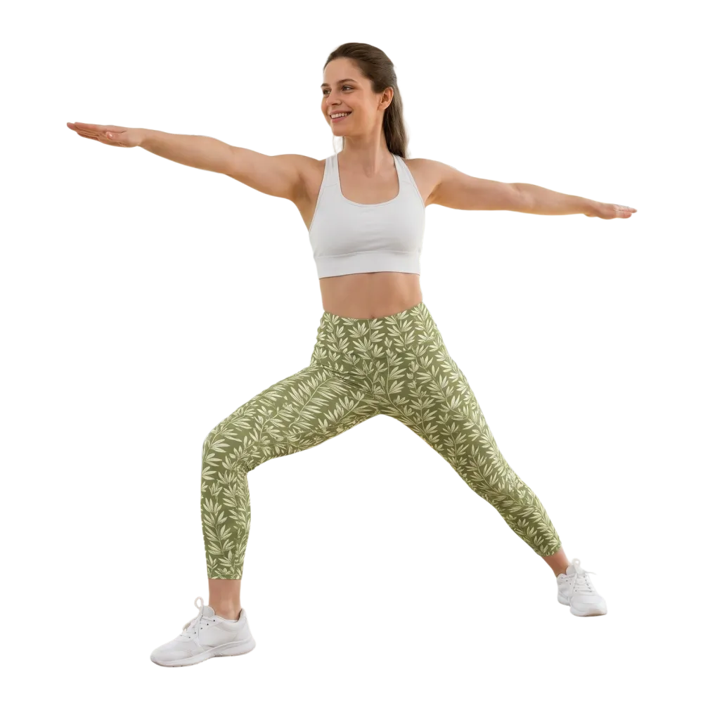 Damen Sport Leggings von BUYATHOME24, hohe Taille mit seitlichen Taschen, in 2XS-6XL, bequem und sportlich.