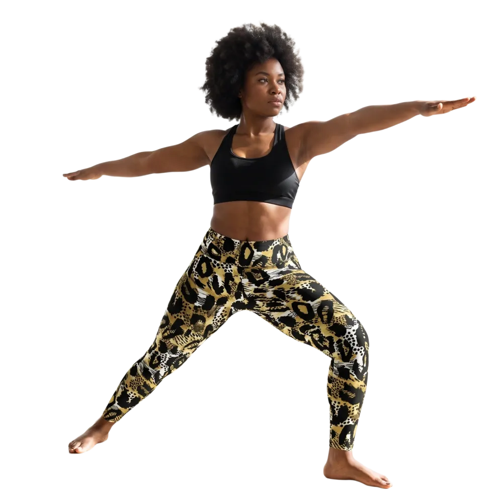 Damen Sport Leggings von BUYATHOME24, hohe Taille mit Seitentaschen, in 2XS-6XL, bequemes Stretchmaterial, schwarze Farbe