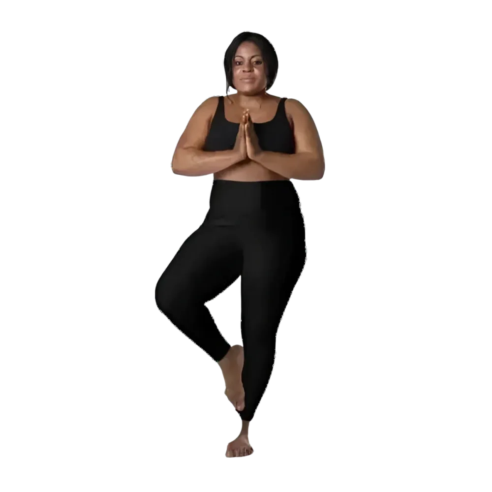 Damen Sport Leggings von BUYATHOME24 mit hoher Taille und Seitentaschen, in 2XS bis 6XL, bequem und sportlich.