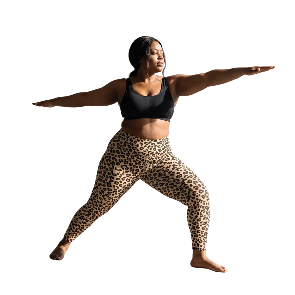 Damen Sport-Leggings mit UV-Schutz 50+ von BUYATHOME24, in 2XS bis 6XL, elastisch und bequem, auf einem weißen Hintergrund.