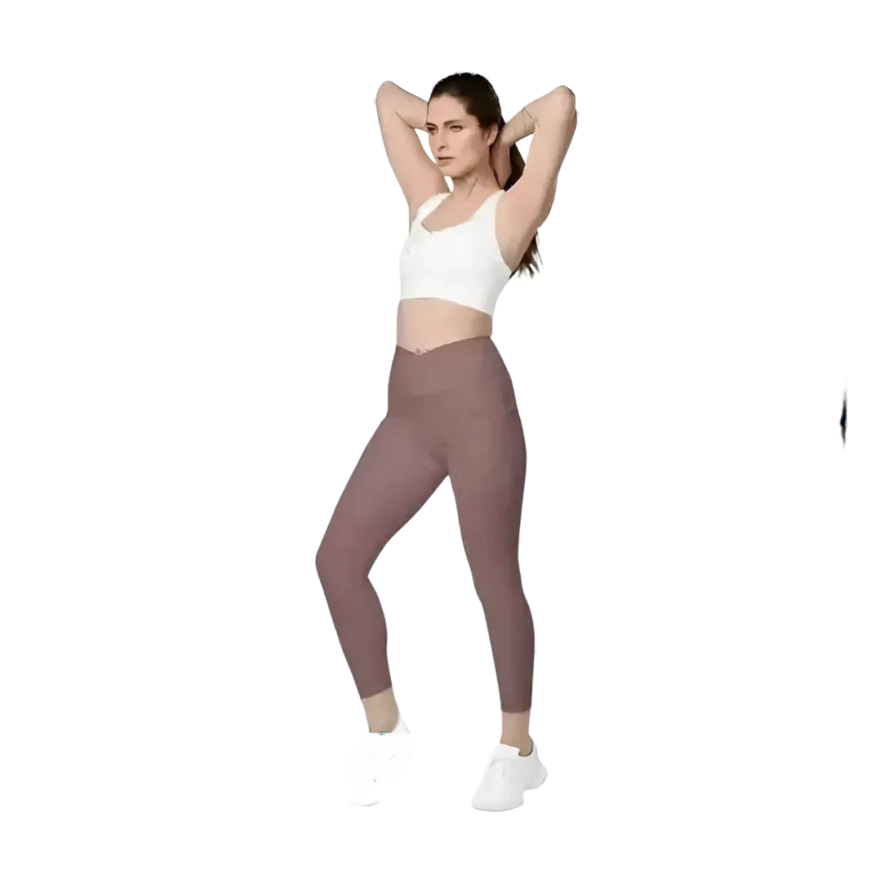 Damen Sportleggings mit V-Bund in verschiedenen Größen, bequem und sportlich, von BUYATHOME24, auf einem Model getragen