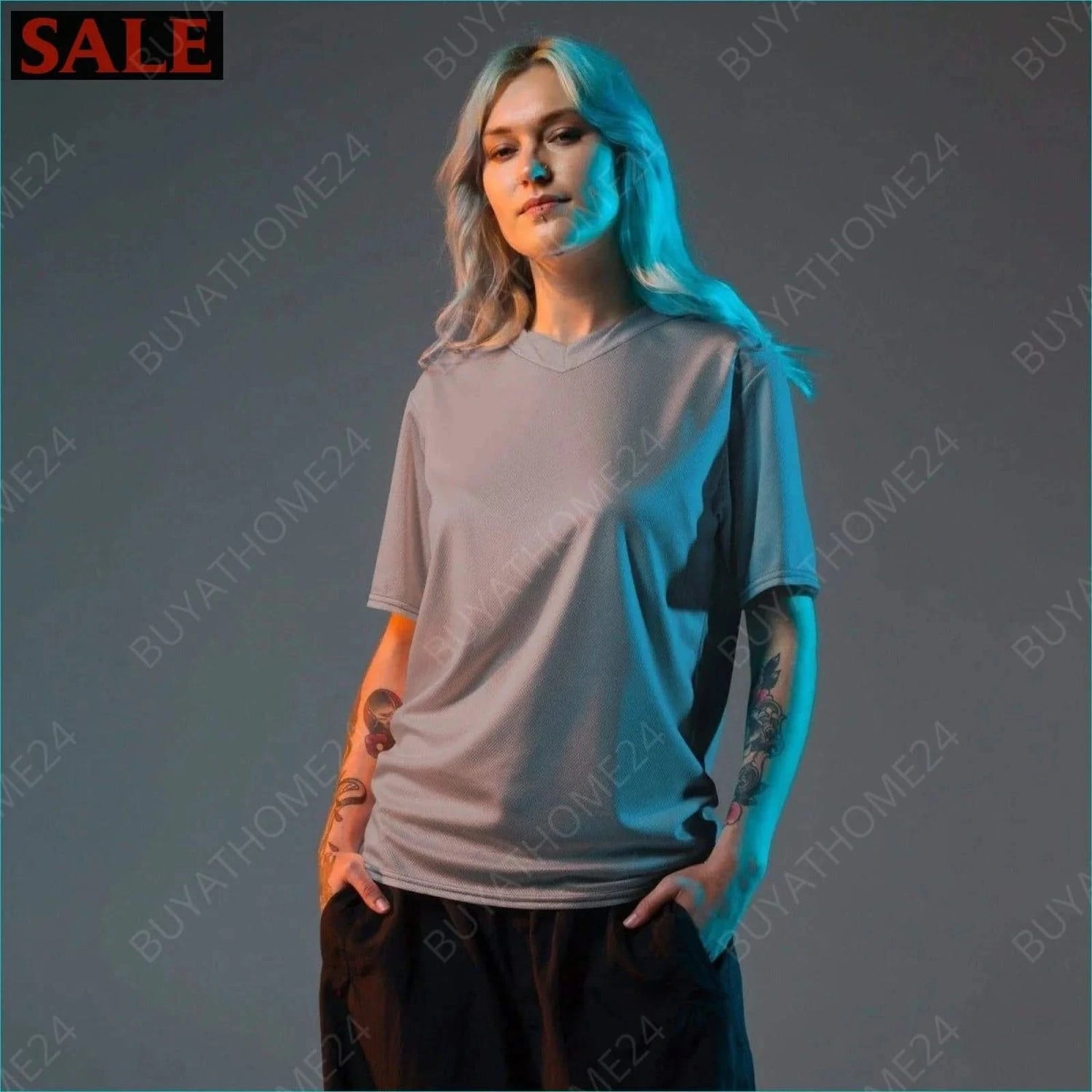 Damen Sport T-Shirt mit V-Ausschnitt 2XS-6XL - BUYATHOME24 - Textildruck - GERMANY - DAMENMODE, Sport T-Shirt mit V-Ausschnitt