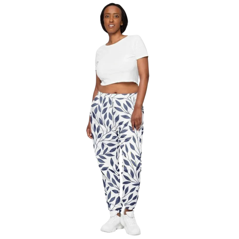 Schwarze unisex Trainingshose mit Blättermuster, wasserabweisend, für Damen, in den Größen XS bis 3XL, von BUYATHOME24