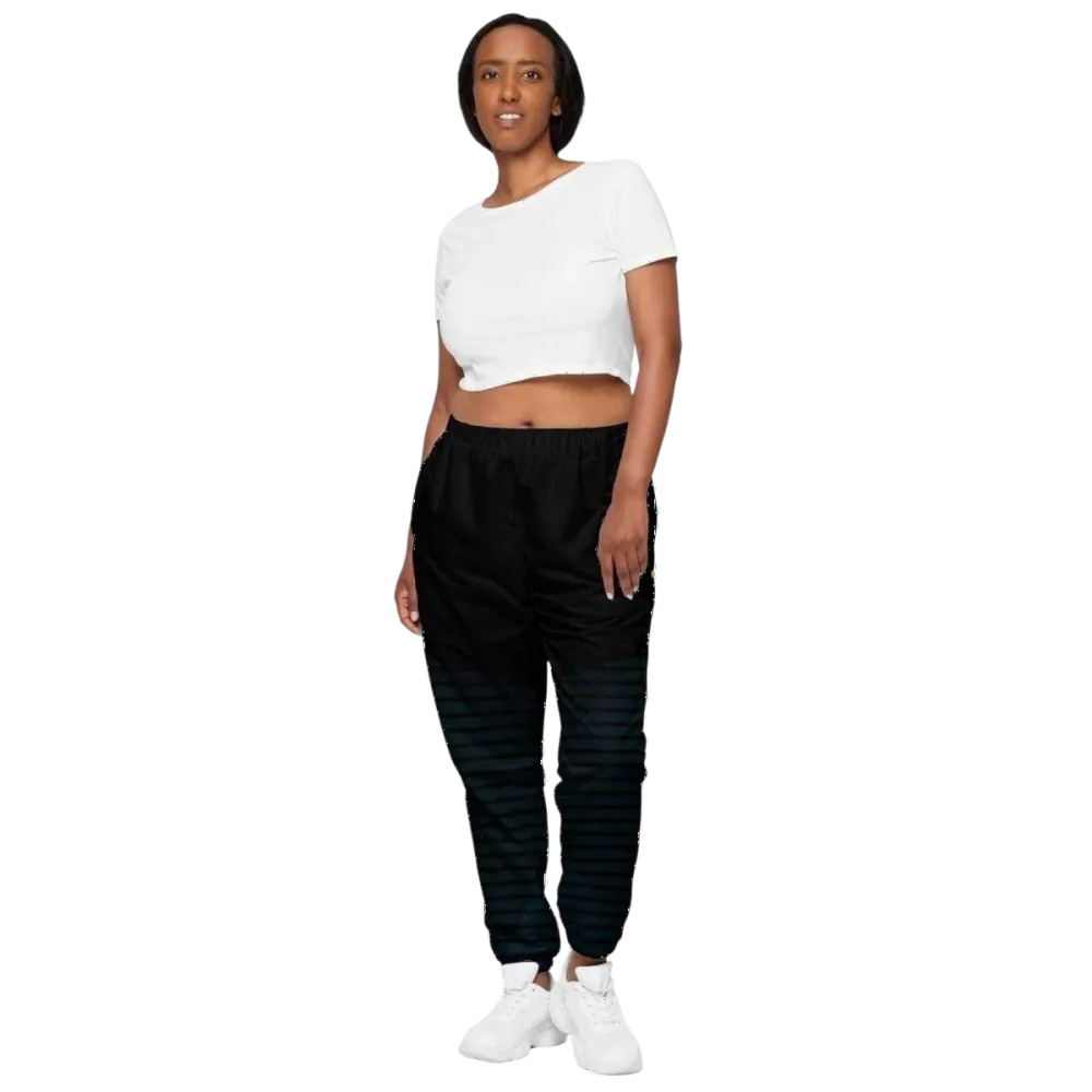 Blaue, gestreifte Unisex Trainingshose aus wasserabweisendem Polyester, in Größe XS bis 3XL, mit Textildruck, von BUYATHOME24