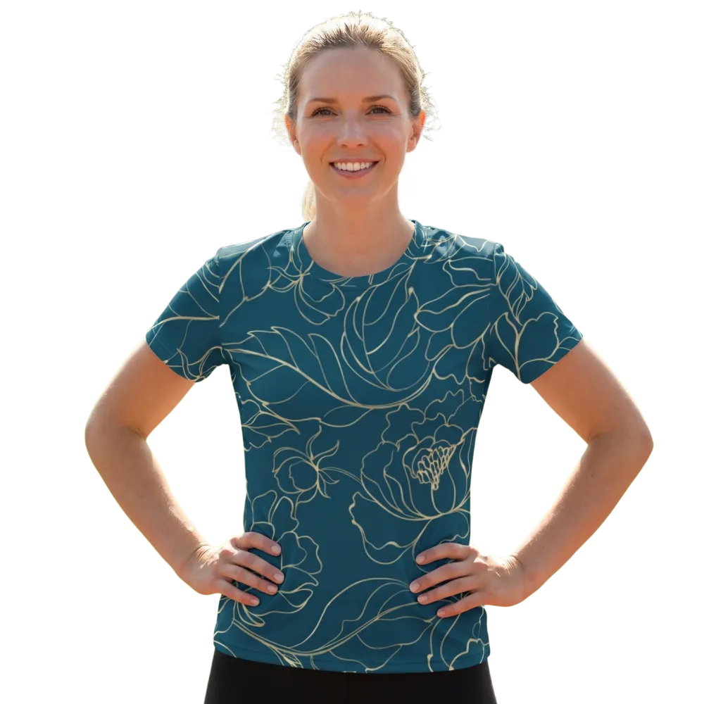 Damen Sportshirt von BUYATHOME24, Jersey-T-Shirt mit Vier-Wege-Stretch, in XS bis 2XL, bequemes Sport- und Freizeitshirt