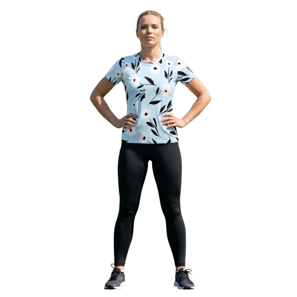 Damen Sportshirt kurzärmelig aus Stretch-Jersey mit Druck, in XS bis 2XL, bequemes Sport- und Freizeitshirt von BUYATHOME24