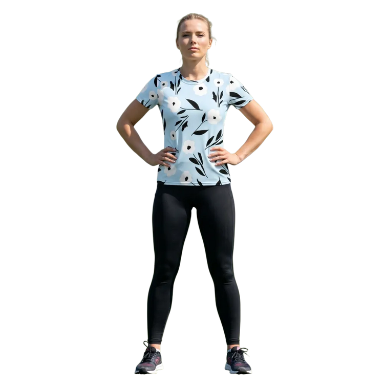 Damen Sportshirt kurzärmelig aus Stretch-Jersey mit Druck, in XS bis 2XL, bequemes Sport- und Freizeitshirt von BUYATHOME24