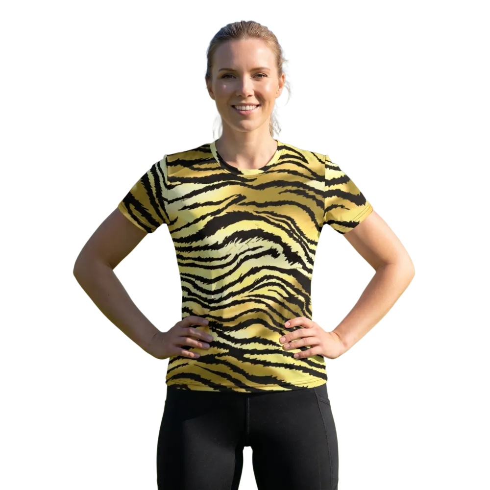 Damen Sportshirt mit Tiger-Muster und Stretch-Stoff in XS bis 2XL, bequemes Fitness-Shirt von BUYATHOME24