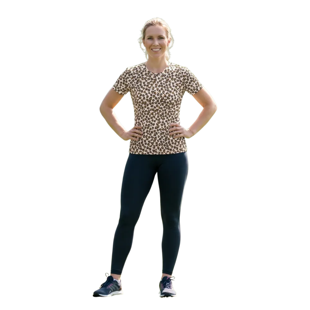 Damen Sportshirt aus Stretch-Stoff mit Leopardenmuster, in XS bis 2XL, bequem und sportlich von BUYATHOME24
