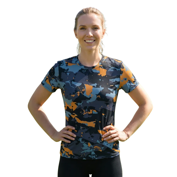Damen Sportshirt aus Vier-Wege-Stretch-Jersey in XS bis 2XL, bequemes, sportliches Oberteil in neutralem Design
