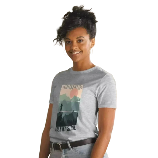 Damen T-Shirt mit Bergmotiven, kurzärmelig, Baumwolle, in S-3XL, grafisches Design, bequemes Touren-Shirt von BUYATHOME24