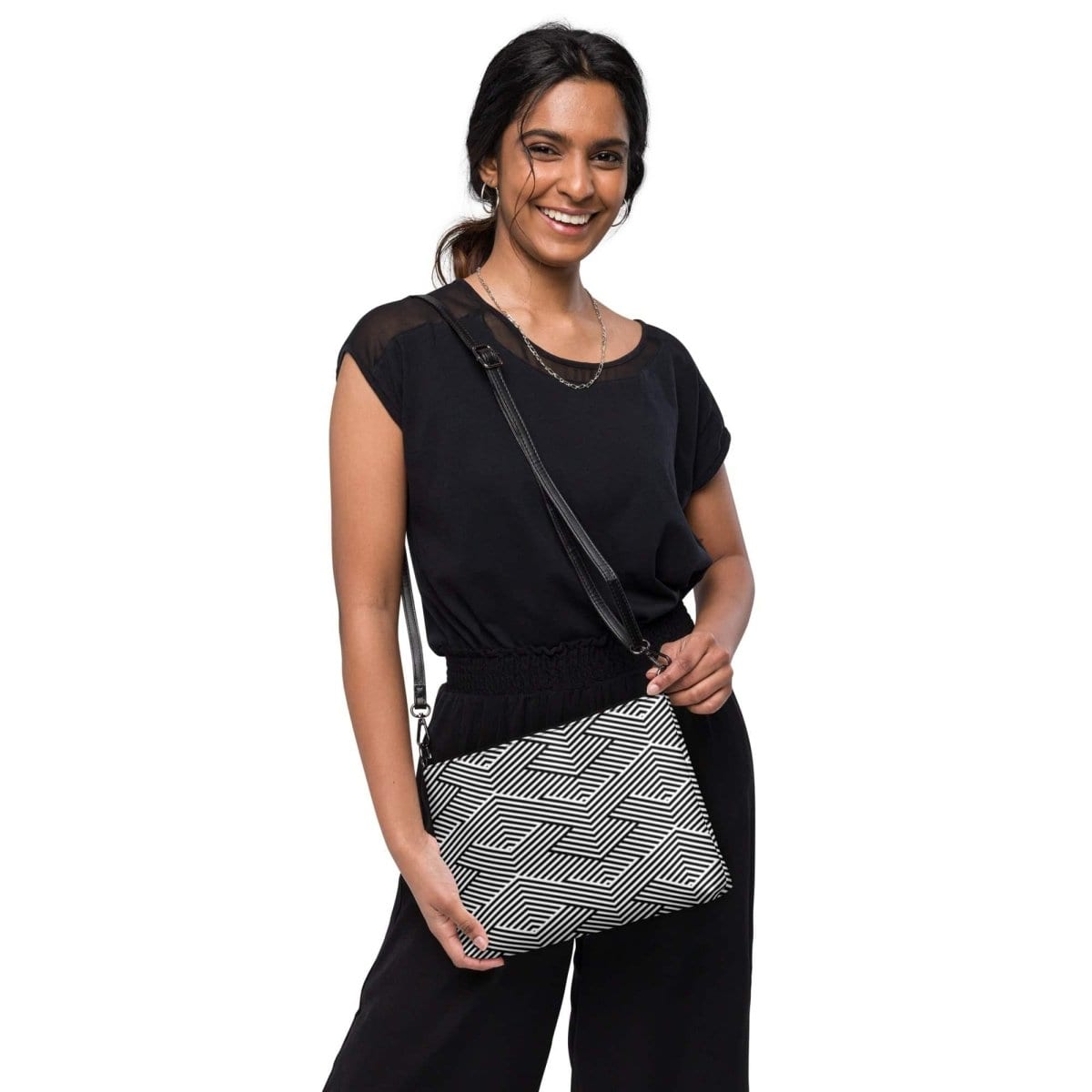 Damen Umhängetasche aus Kunstleder, 27x20 cm, mit Schulterriemen, schwarze Tasche von BUYATHOME24, stilvoll und praktisch
