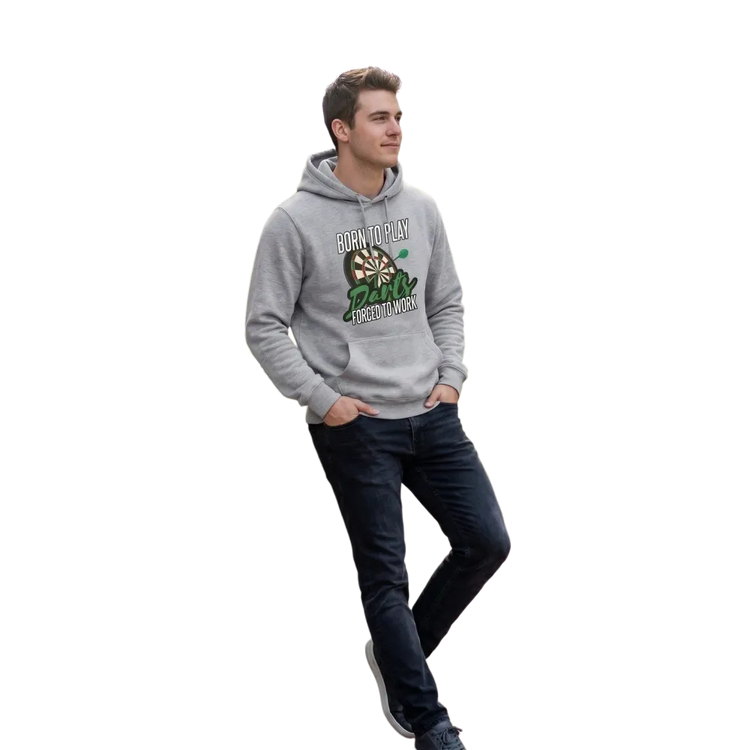 Grauer Jungen Hoodie mit Darts Motiv, Baumwolle, für Kinder von 4 bis 12 Jahren, mit Grafikdesign und Kapuzenpulli.
