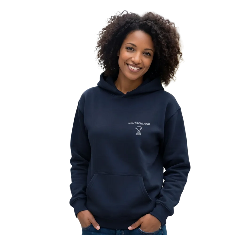 Grafik Unisex Hoodie von BUYATHOME24 in Baumwollmix mit Deutschland-Design, doppelte Kapuze, Größen S bis 5XL.