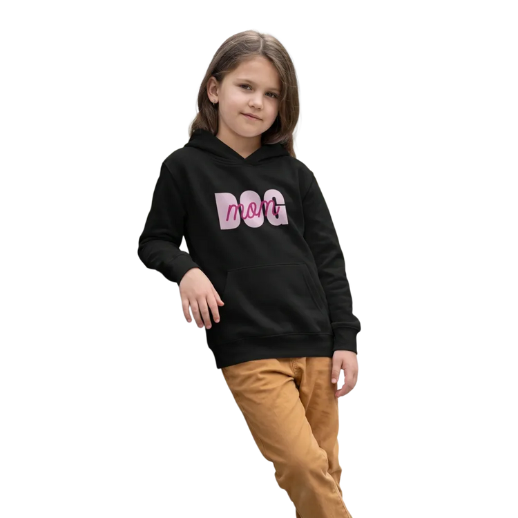 Hund-Mama Grafik Kapuzenpullover für Mädchen, Baumwoll-Hoodie in Größe 4-12 Jahre, bequem und modisch.
