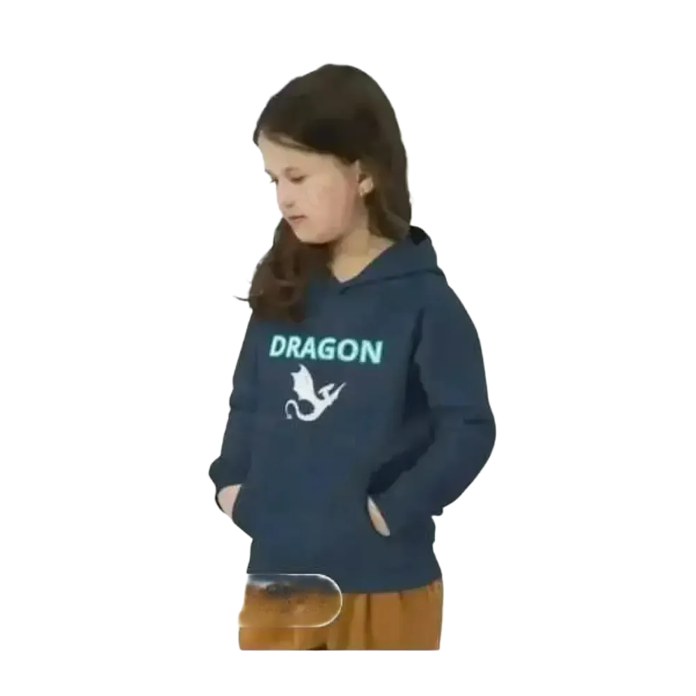 Kinder Hoodie mit Drachen Motiv aus Baumwolle, Unisex Kapuzenpullover für Kinder von 4 bis 12 Jahren, bedruckbar, BUYATHOME24