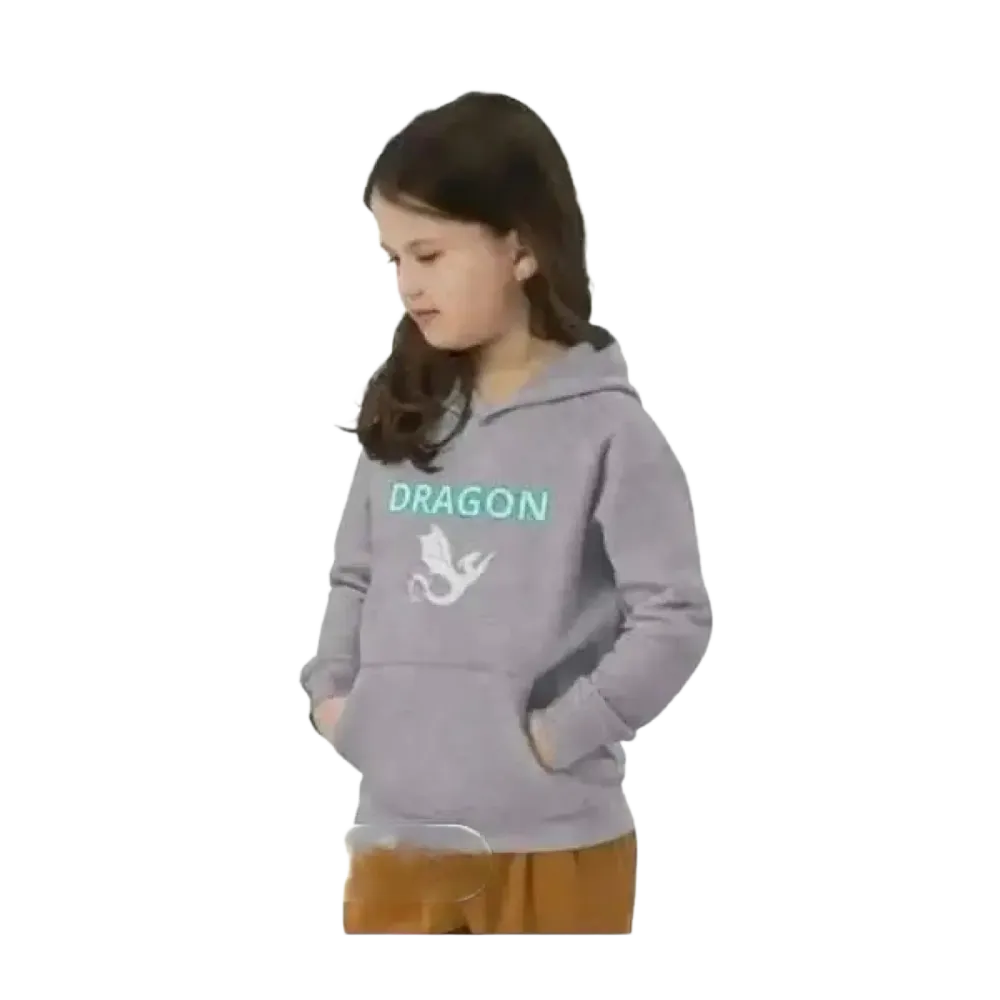 Grauer Kinder Hoodie mit Drachen Motiv, Baumwolle, Unisex Kapuzenpullover für 4-12 Jahre, casual und bequem