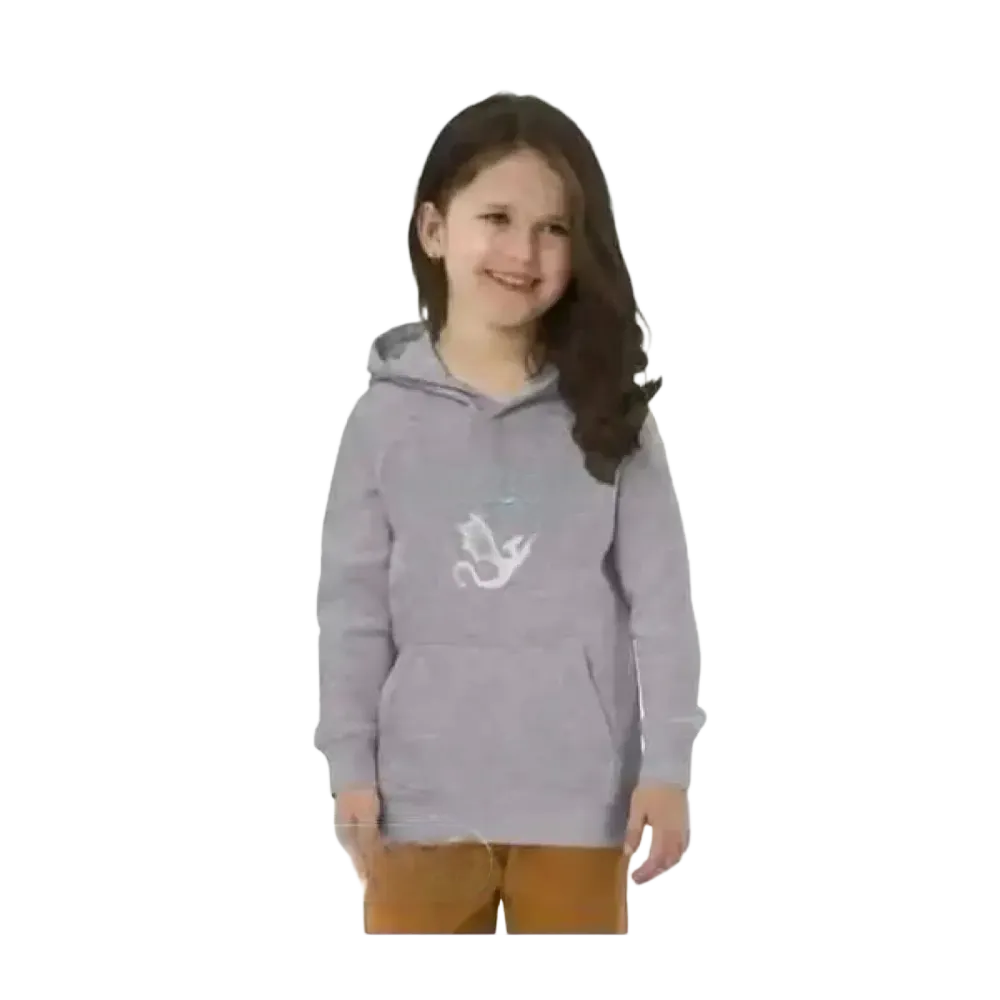 Grauer Kinder-Hoodie mit Drachendruck, Unisex Kapuzenpullover aus Baumwolle für Mädchen 4-12 Jahre, bedruckbar.