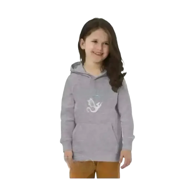 Grauer Kinder-Hoodie mit Drachendruck, Unisex Kapuzenpullover aus Baumwolle für Mädchen 4-12 Jahre, bedruckbar.