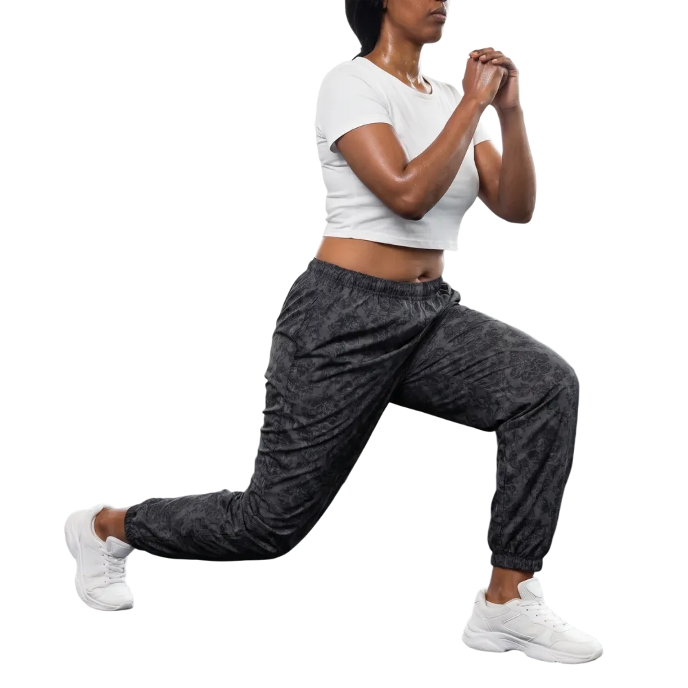 Dunkelgraue Unisex Trainingshose aus Polyester, atmungsaktiv, mit elastischem Bund und geraden Beinen, Größe XS bis 3XL.