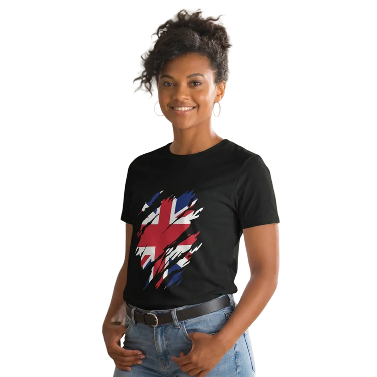 Kurzarm Damen T-Shirt mit England-Flagge Design, Grafik, rundem Ausschnitt und S-3XL von BUYATHOME24