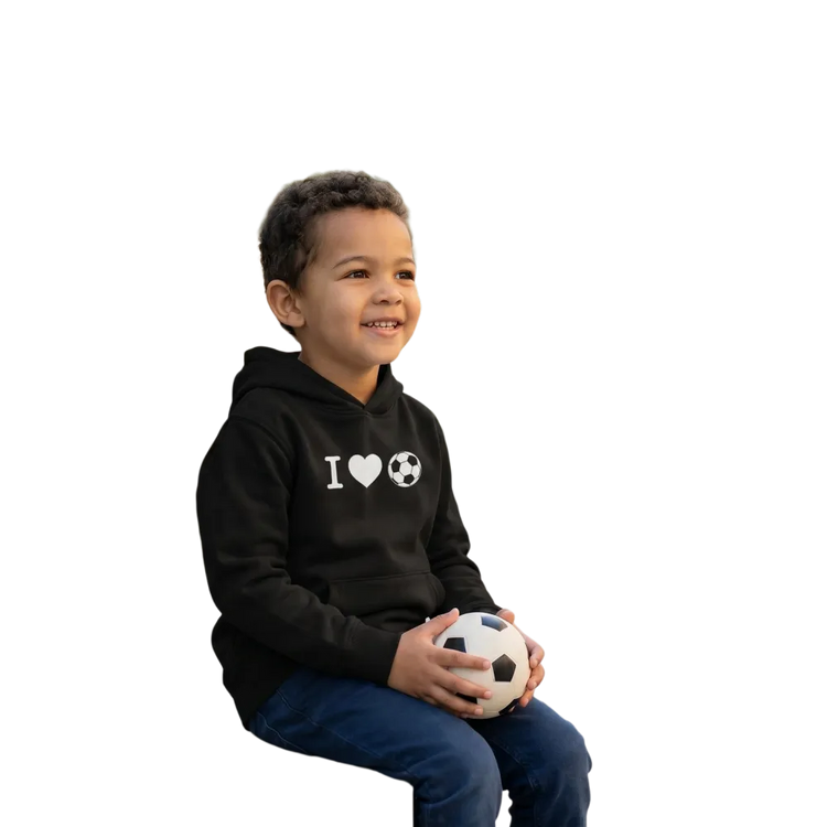 Grauer Kinder Hoodie mit Fußball-Grafik, Unisex Kapuzenpullover aus Baumwolle für Jungen und Mädchen, 4-12 Jahre