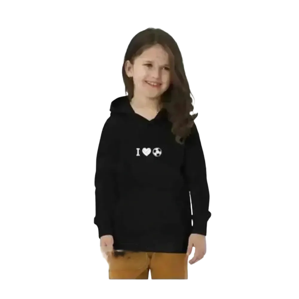Schwarzer Kinder-Hoodie aus Baumwolle mit Fußball-Grafik, Unisex Kapuzenpullover für Mädchen und Jungen 4-12 Jahre
