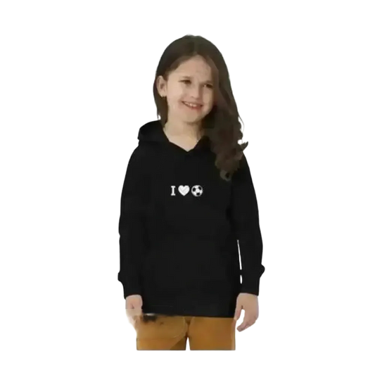 Schwarzer Kinder-Hoodie aus Baumwolle mit Fußball-Grafik, Unisex Kapuzenpullover für Mädchen und Jungen 4-12 Jahre