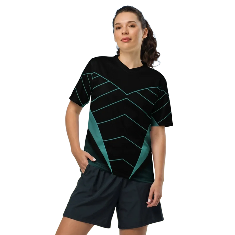 Unisex Fußball T-Shirt mit V-Ausschnitt, schnelltrocknend, bedruckbar, in 2XS-6XL, schwarzes Shirt von BUYATHOME24