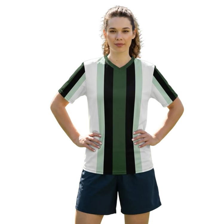 Unisex Fußball T-Shirt von BUYATHOME24 mit V-Ausschnitt, schnelltrocknend, in den Größen 2XS bis 6XL, sportliches Design.