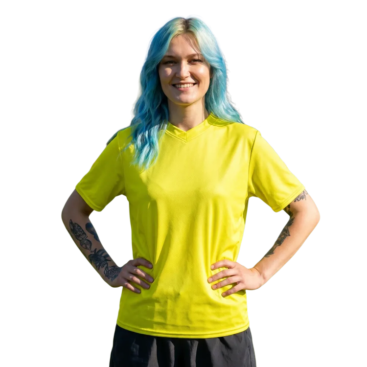 Unisex Fußball T-Shirt von BUYATHOME24, schnelltrocknend, V-Ausschnitt, in 2XS bis 6XL, bequem und sportlich.