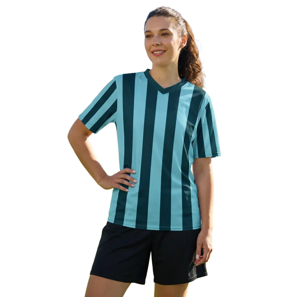 Unisex Fußball T-Shirt mit V-Ausschnitt, schnelltrocknend, in den Größen 2XS bis 6XL, von BUYATHOME24, zeigt das sportliche Design.