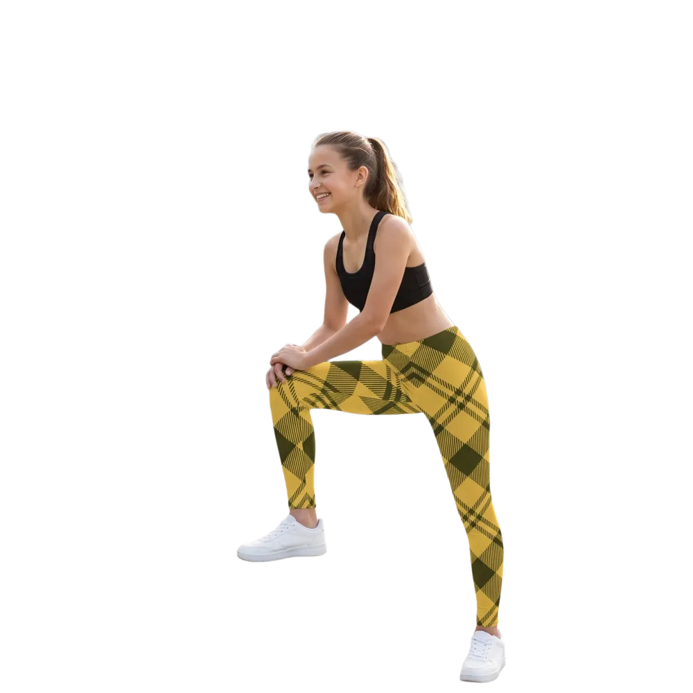 Unisex Kinder Sporthosen mit Karomuster in Gelb-Schwarz, UV-Schutz, Stretch, 134-170 cm, von BUYATHOME24