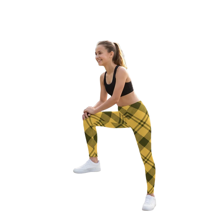 Unisex Kinder Sporthosen mit Karomuster in Gelb-Schwarz, UV-Schutz, Stretch, 134-170 cm, von BUYATHOME24